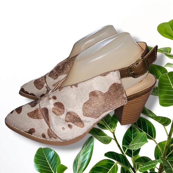 Cato Comfort 1946 Cow Print FaLux Hide Hair Closed Toe Heel Sling Back Shoe Sz 9 - Picture 3 of 14